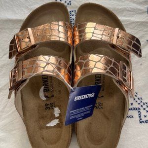 Birkenstock Arizona Gator Gleam Two-Strap Comfort Sandals Copper US 8. EU 39 New